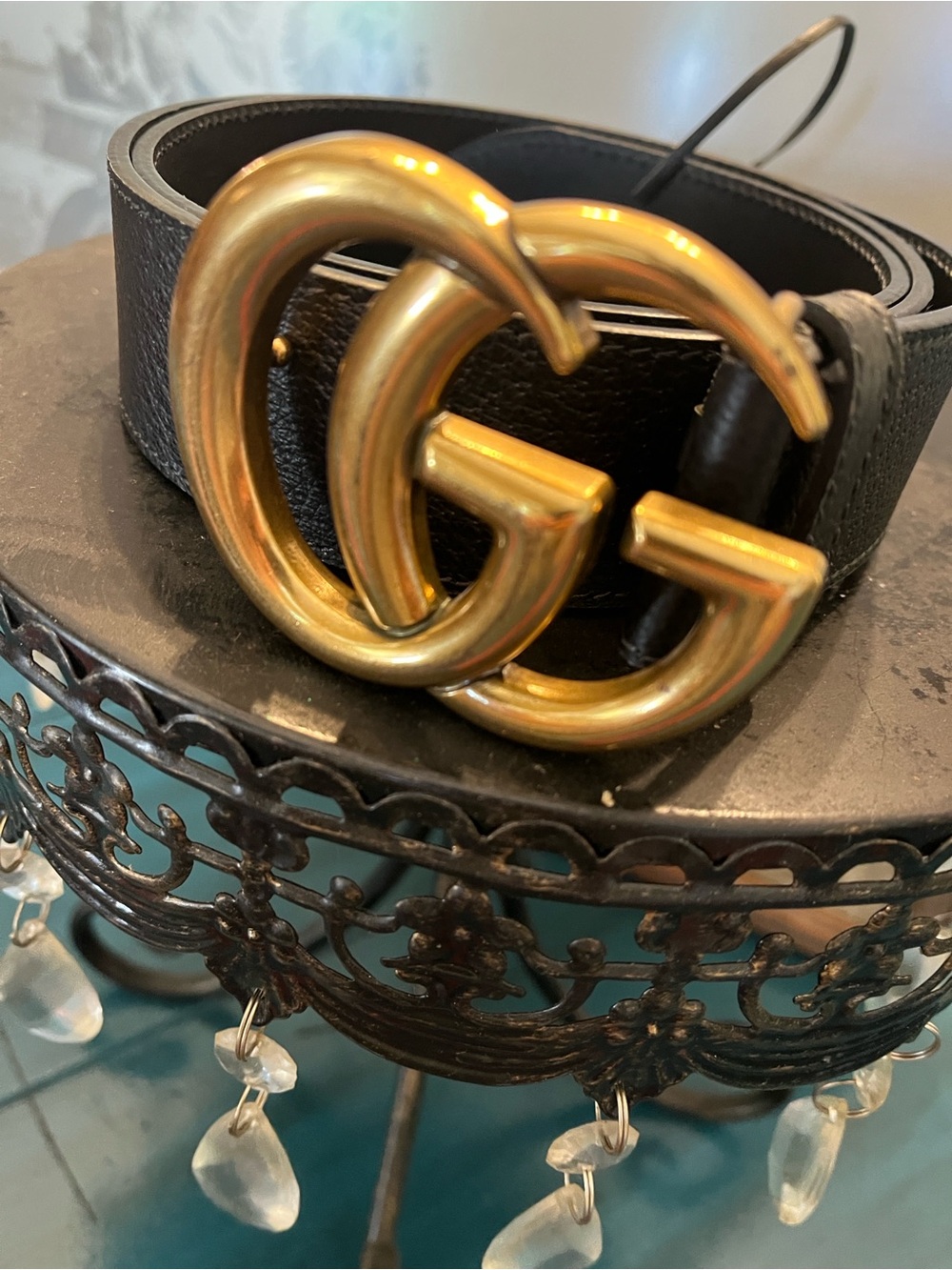 Gucci Black Leather Belt with Brass Double G Buckle - Picture 2 of 10
